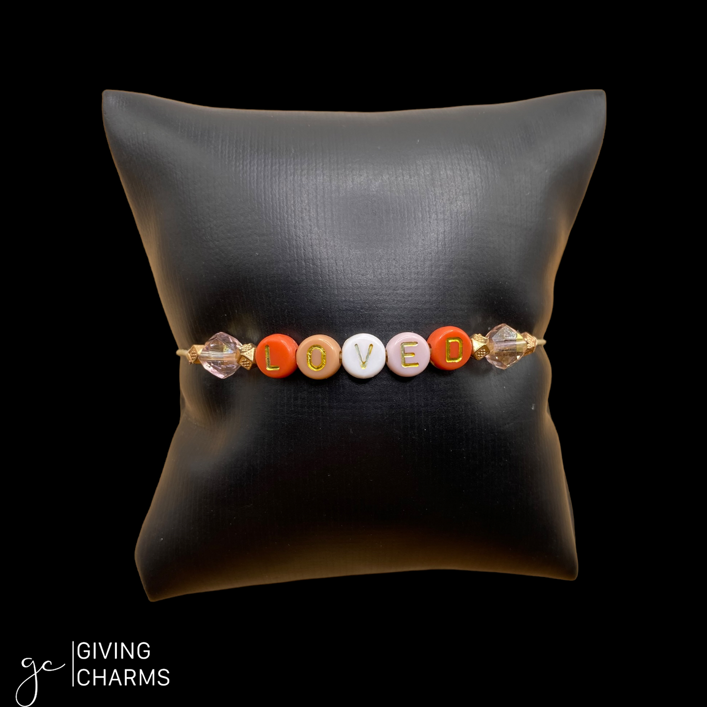 Coral & Gold Letter Bead Bracelet