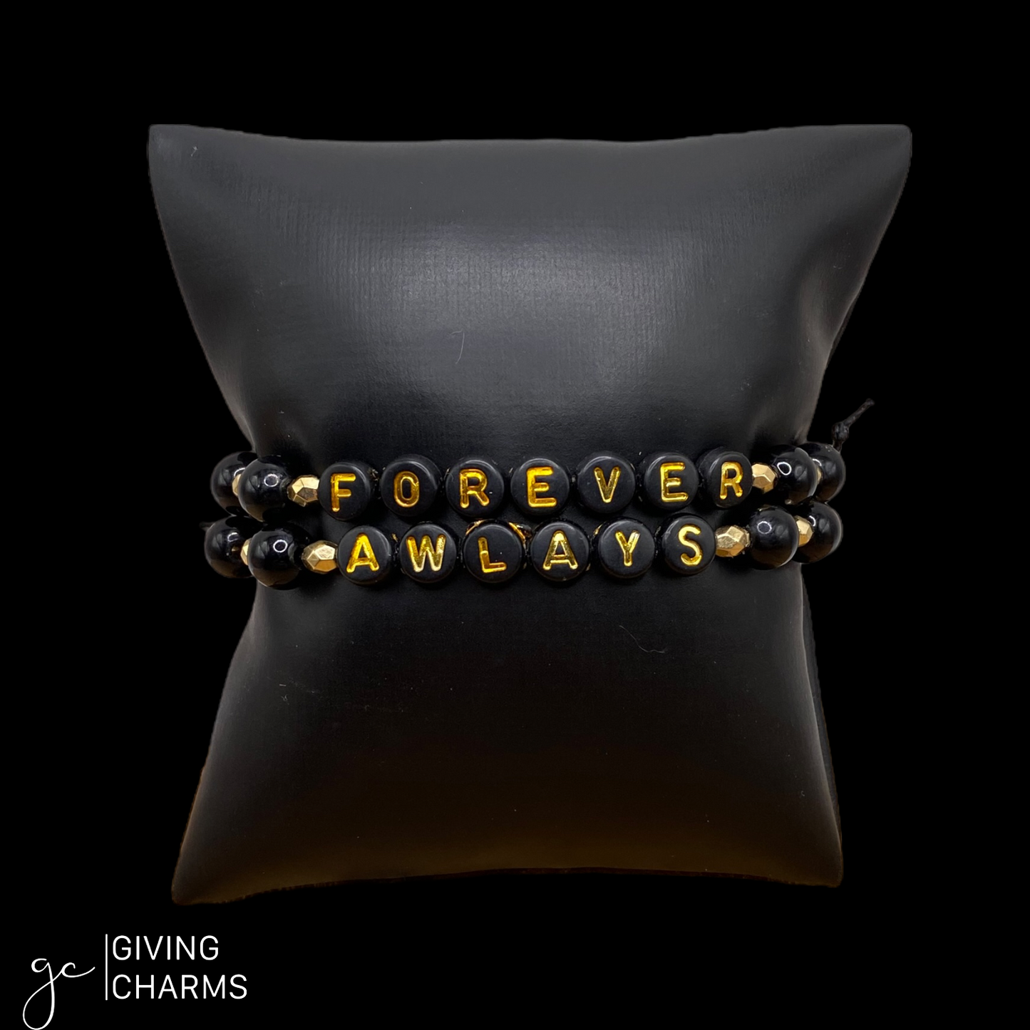 Black & Gold Letter Bead Bracelet