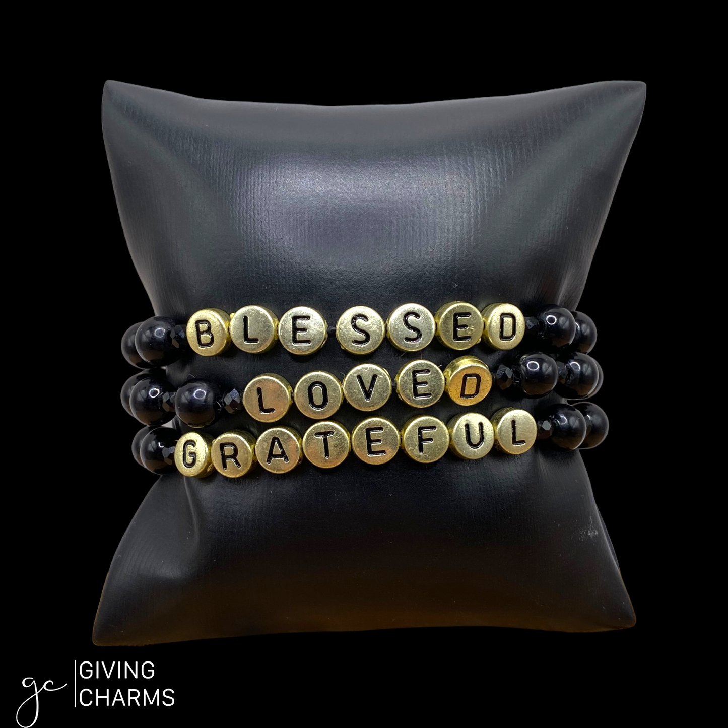 Gold & Black Letter Bead Bracelet