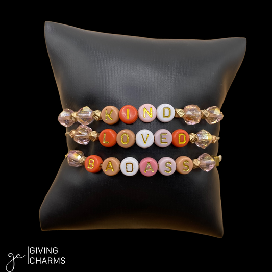 Coral & Gold Letter Bead Bracelet