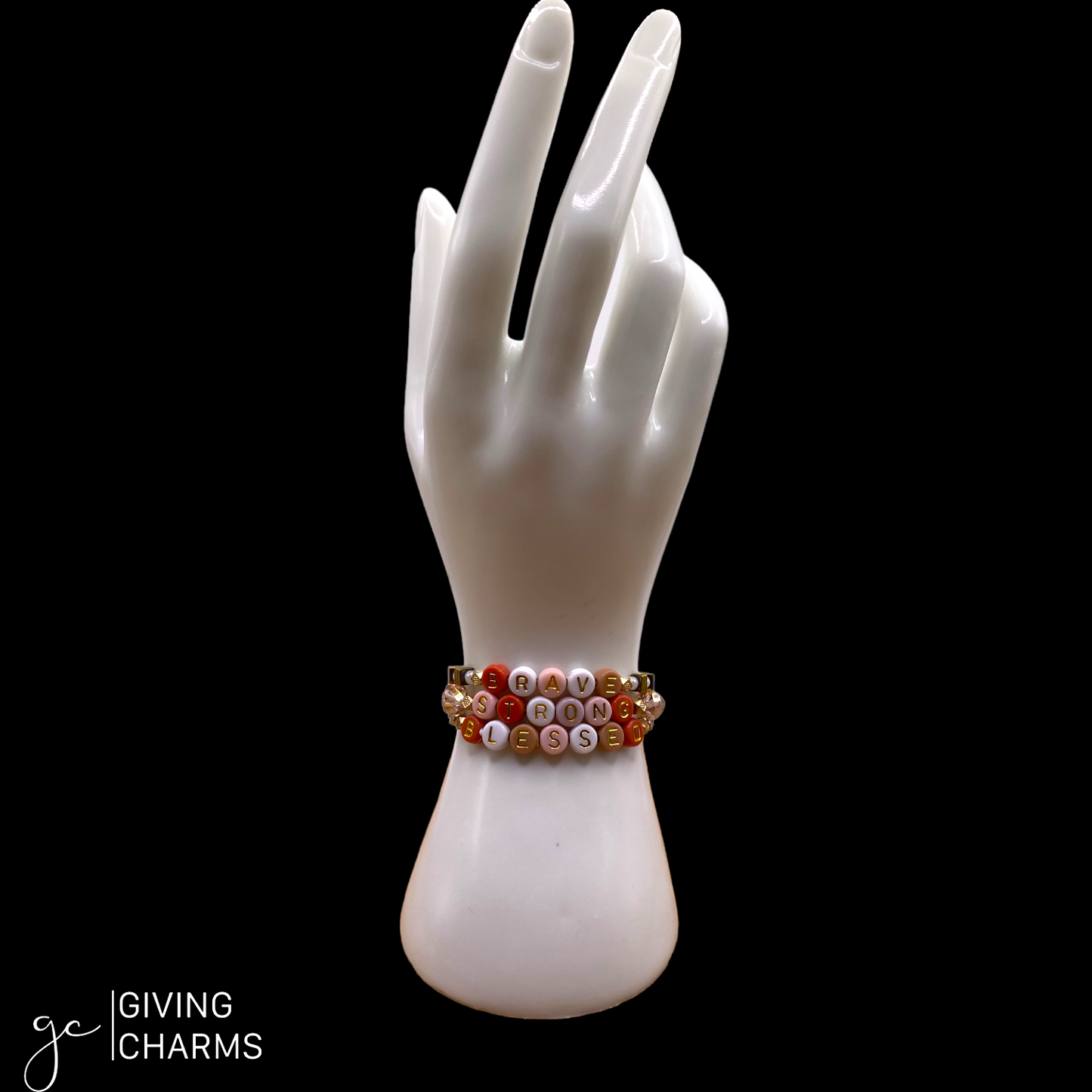 Coral & Gold Letter Bead Bracelet