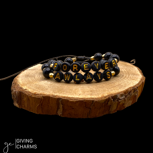 Black & Gold Letter Bead Bracelet