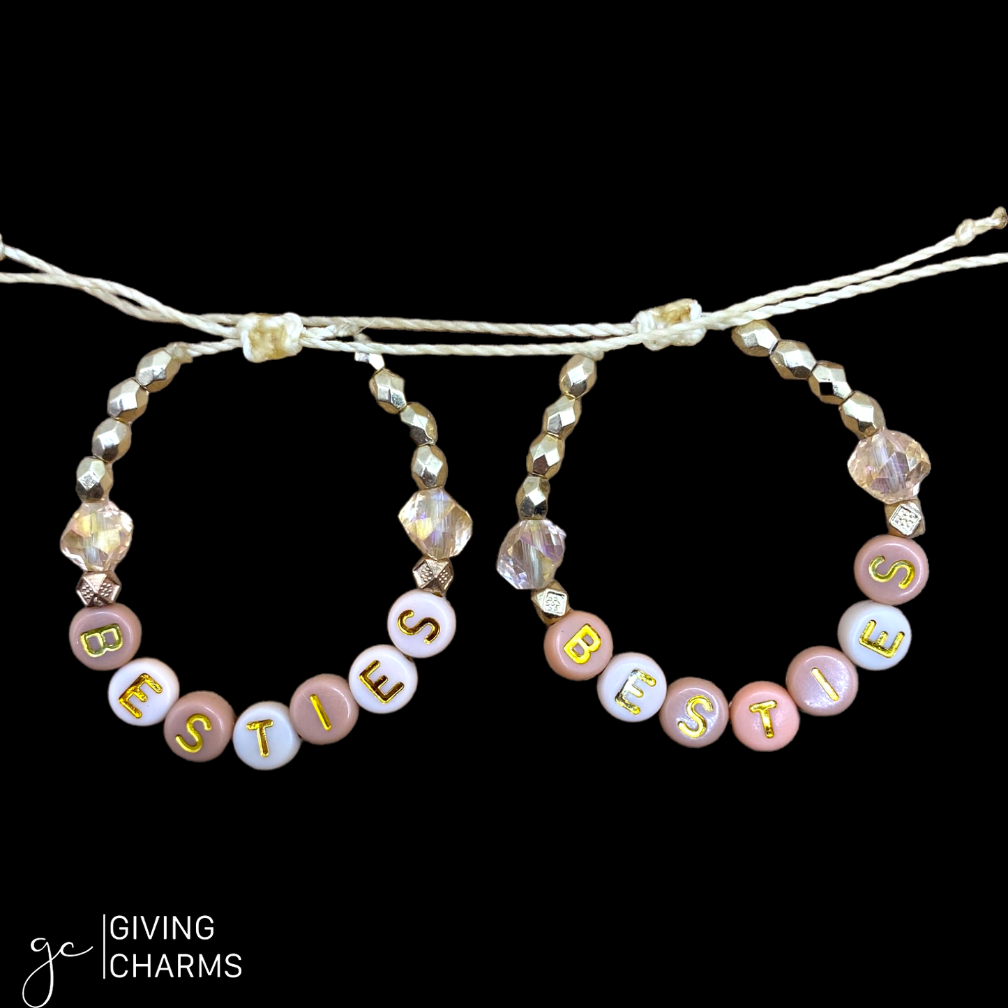 Blush & Gold Letter Bead Bracelet